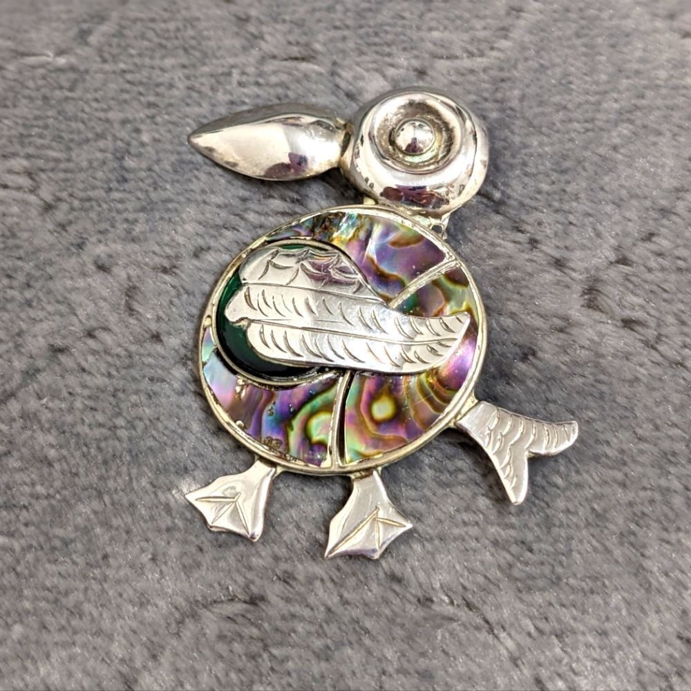 Vintage /Rare Mexico Sterling Silver & Abalone Whimsical Toucan Brooche